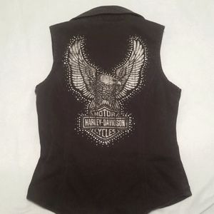 Harley Davidson Black Denim Women's Sleeveless Top Eagle design size S
